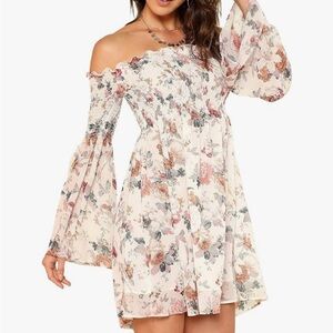 ROMWE Pink and Tan Ruffled Off-Shoulder Sundress X-SMALL NWOT